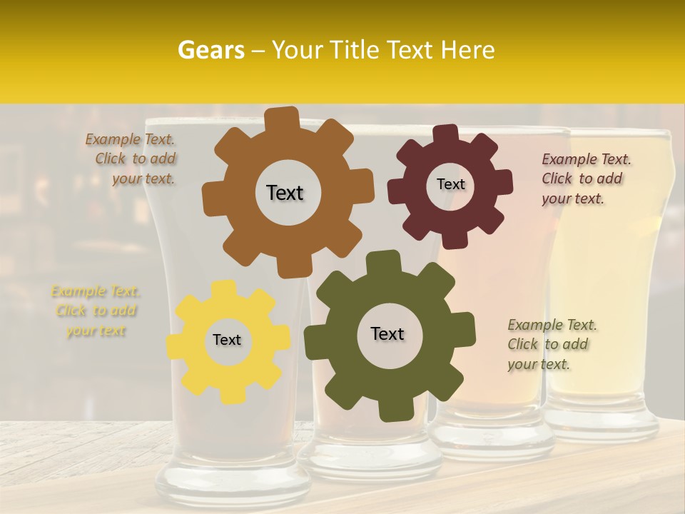 A Row Of Beer Glasses Sitting On Top Of A Wooden Table PowerPoint Template