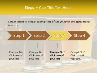 A Row Of Beer Glasses Sitting On Top Of A Wooden Table PowerPoint Template