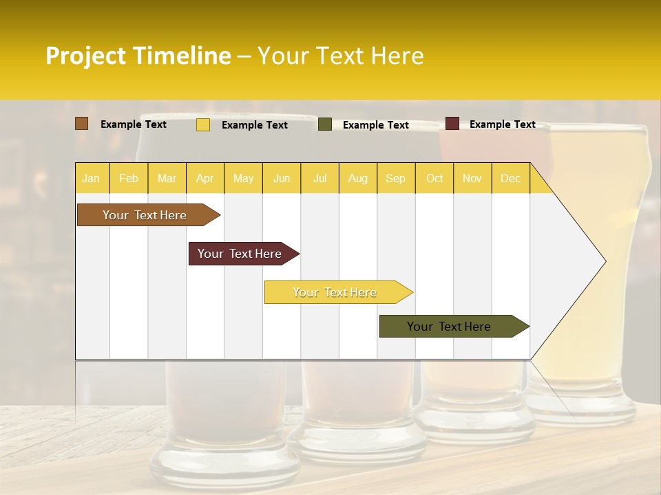 A Row Of Beer Glasses Sitting On Top Of A Wooden Table PowerPoint Template