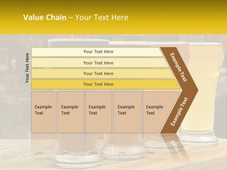 A Row Of Beer Glasses Sitting On Top Of A Wooden Table PowerPoint Template