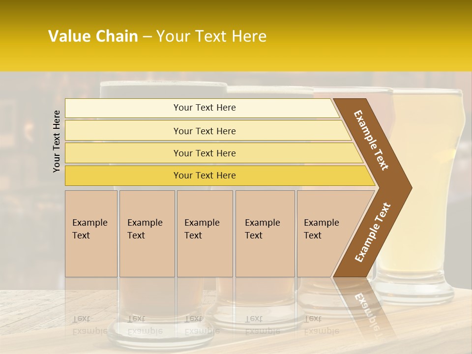 A Row Of Beer Glasses Sitting On Top Of A Wooden Table PowerPoint Template