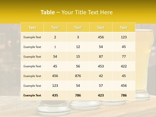 A Row Of Beer Glasses Sitting On Top Of A Wooden Table PowerPoint Template
