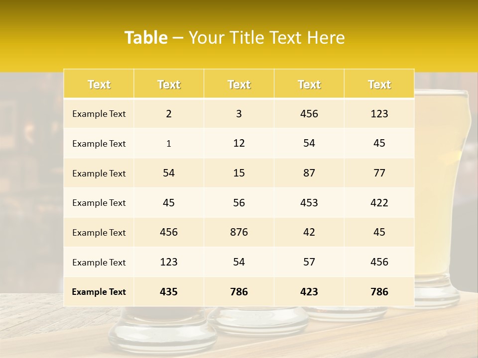 A Row Of Beer Glasses Sitting On Top Of A Wooden Table PowerPoint Template