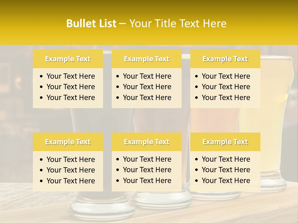 A Row Of Beer Glasses Sitting On Top Of A Wooden Table PowerPoint Template