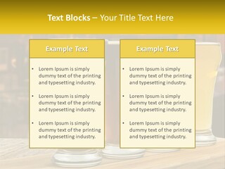 A Row Of Beer Glasses Sitting On Top Of A Wooden Table PowerPoint Template