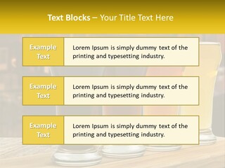 A Row Of Beer Glasses Sitting On Top Of A Wooden Table PowerPoint Template