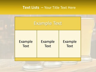 A Row Of Beer Glasses Sitting On Top Of A Wooden Table PowerPoint Template