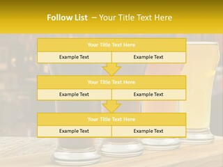 A Row Of Beer Glasses Sitting On Top Of A Wooden Table PowerPoint Template