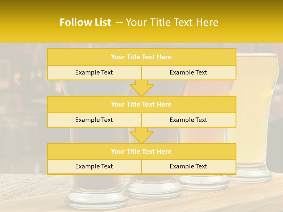 A Row Of Beer Glasses Sitting On Top Of A Wooden Table PowerPoint Template