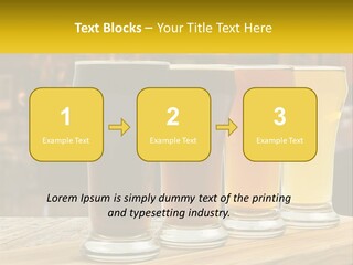 A Row Of Beer Glasses Sitting On Top Of A Wooden Table PowerPoint Template