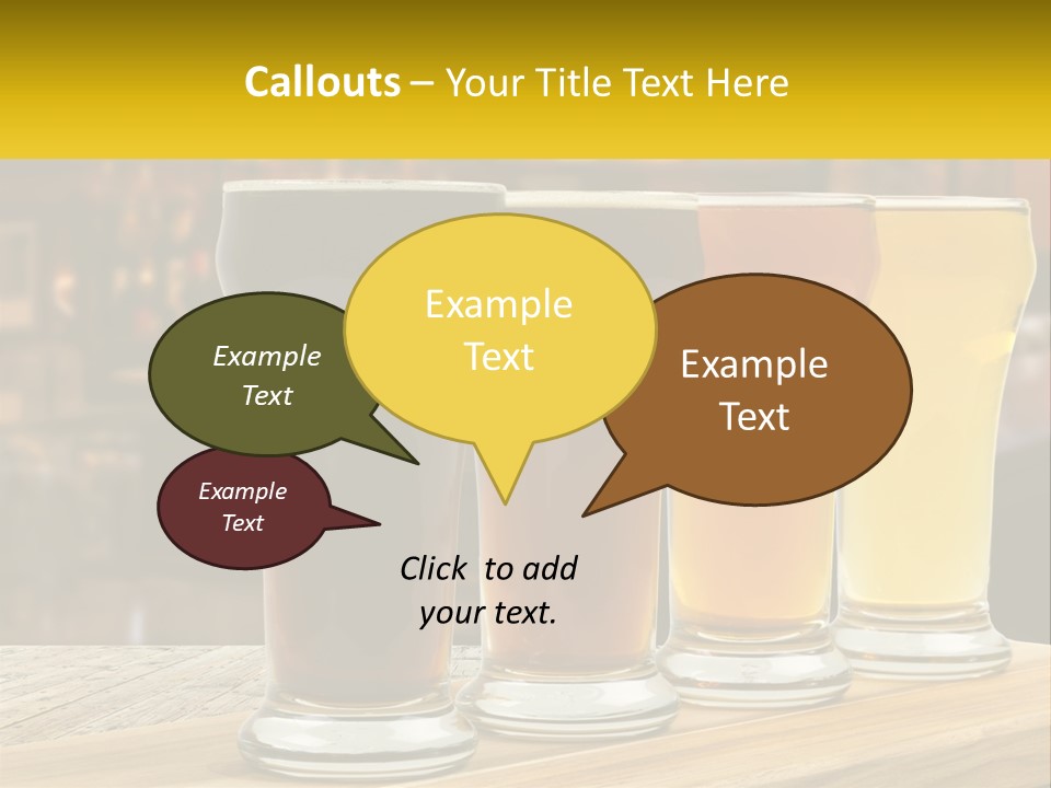A Row Of Beer Glasses Sitting On Top Of A Wooden Table PowerPoint Template