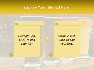 A Row Of Beer Glasses Sitting On Top Of A Wooden Table PowerPoint Template