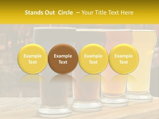 A Row Of Beer Glasses Sitting On Top Of A Wooden Table PowerPoint Template