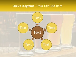 A Row Of Beer Glasses Sitting On Top Of A Wooden Table PowerPoint Template