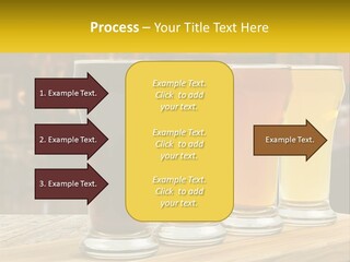 A Row Of Beer Glasses Sitting On Top Of A Wooden Table PowerPoint Template