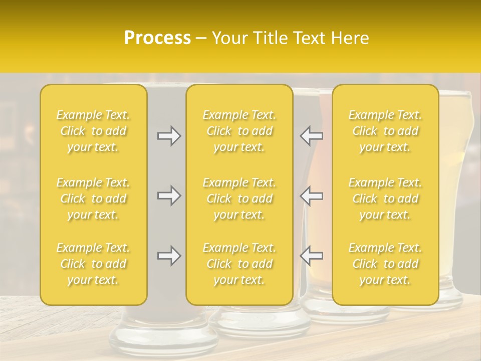 A Row Of Beer Glasses Sitting On Top Of A Wooden Table PowerPoint Template