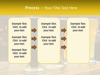 A Row Of Beer Glasses Sitting On Top Of A Wooden Table PowerPoint Template