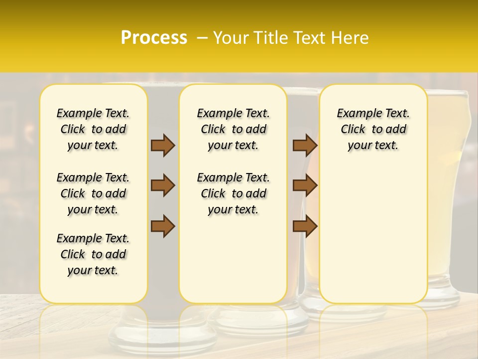 A Row Of Beer Glasses Sitting On Top Of A Wooden Table PowerPoint Template