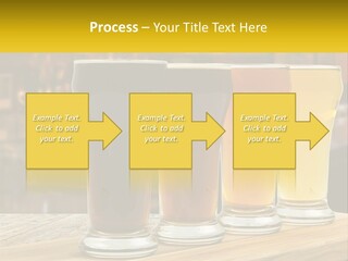 A Row Of Beer Glasses Sitting On Top Of A Wooden Table PowerPoint Template