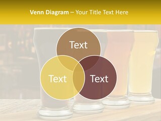 A Row Of Beer Glasses Sitting On Top Of A Wooden Table PowerPoint Template
