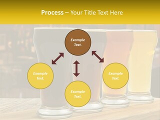 A Row Of Beer Glasses Sitting On Top Of A Wooden Table PowerPoint Template