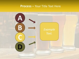 A Row Of Beer Glasses Sitting On Top Of A Wooden Table PowerPoint Template