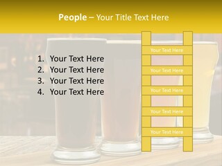 A Row Of Beer Glasses Sitting On Top Of A Wooden Table PowerPoint Template