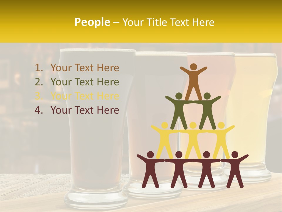 A Row Of Beer Glasses Sitting On Top Of A Wooden Table PowerPoint Template