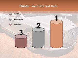 A White Car Is On Display In A Showroom PowerPoint Template