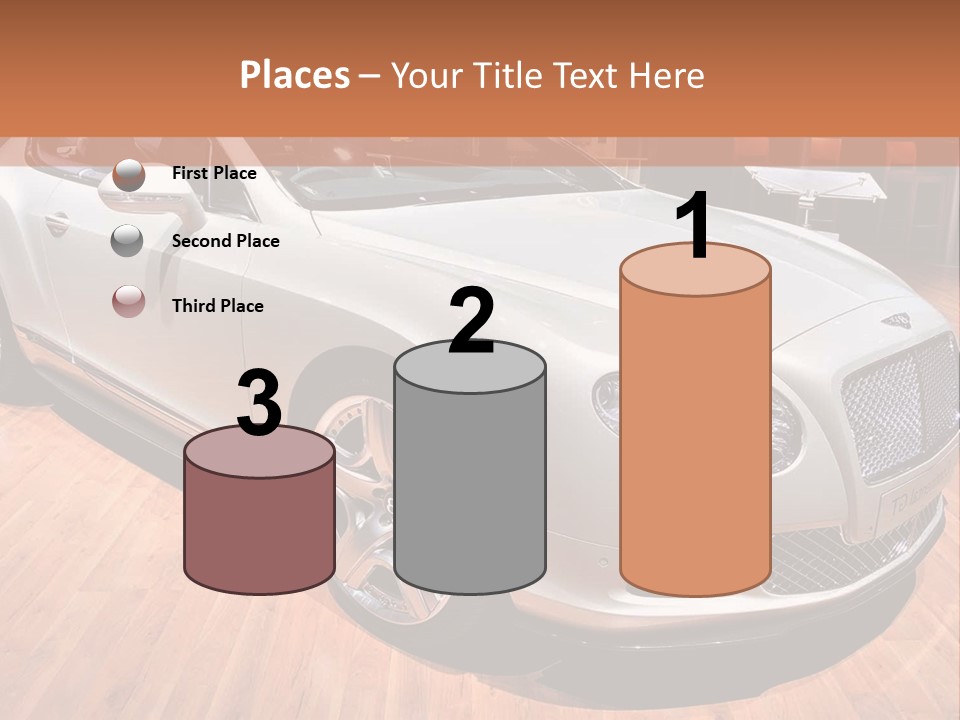 A White Car Is On Display In A Showroom PowerPoint Template