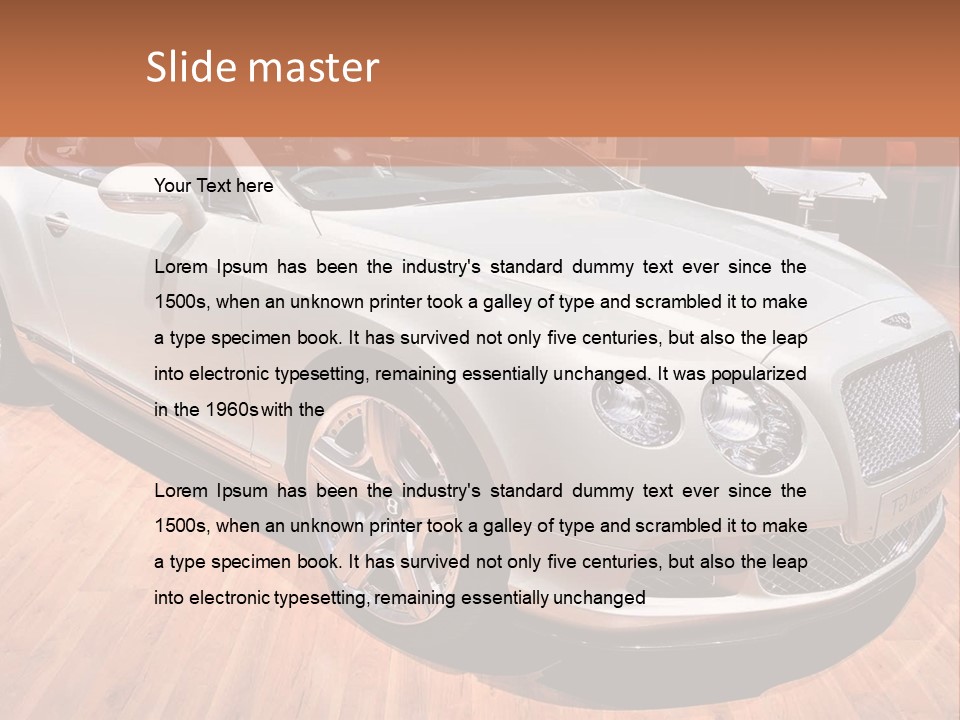 A White Car Is On Display In A Showroom PowerPoint Template