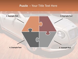 A White Car Is On Display In A Showroom PowerPoint Template