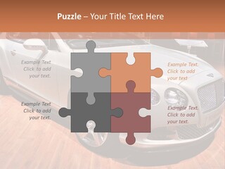 A White Car Is On Display In A Showroom PowerPoint Template