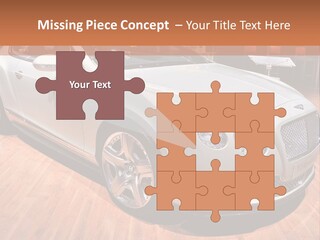 A White Car Is On Display In A Showroom PowerPoint Template