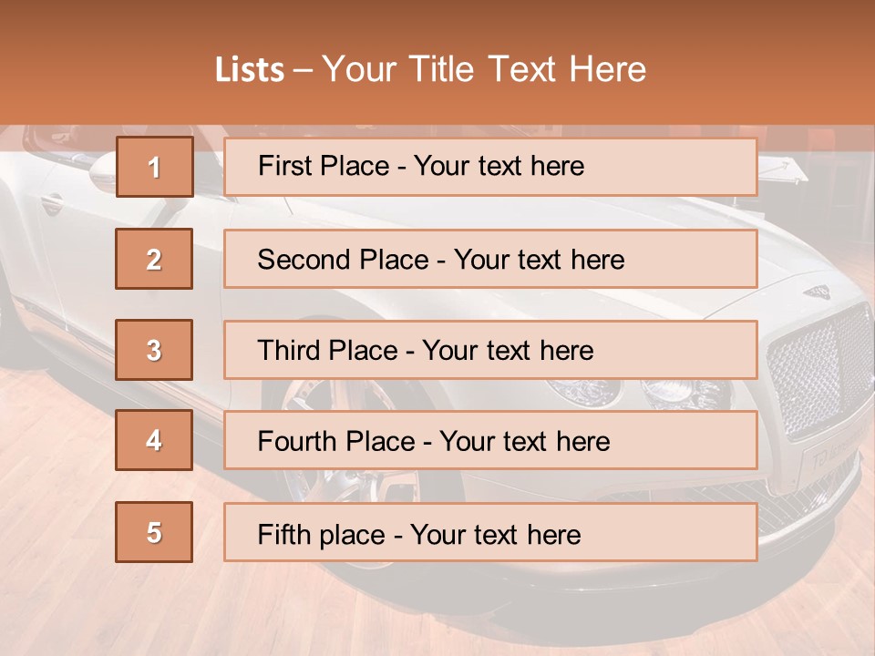 A White Car Is On Display In A Showroom PowerPoint Template