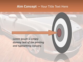 A White Car Is On Display In A Showroom PowerPoint Template