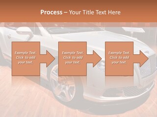 A White Car Is On Display In A Showroom PowerPoint Template