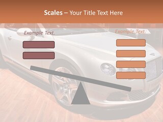 A White Car Is On Display In A Showroom PowerPoint Template
