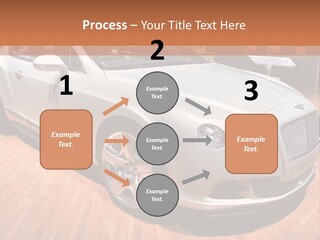 A White Car Is On Display In A Showroom PowerPoint Template
