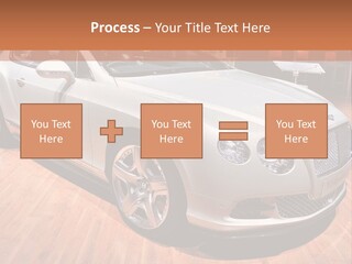 A White Car Is On Display In A Showroom PowerPoint Template