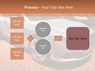 A White Car Is On Display In A Showroom PowerPoint Template