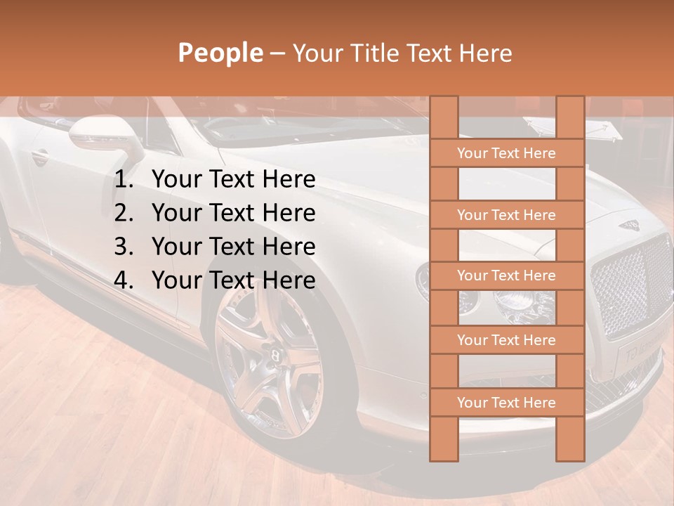 A White Car Is On Display In A Showroom PowerPoint Template