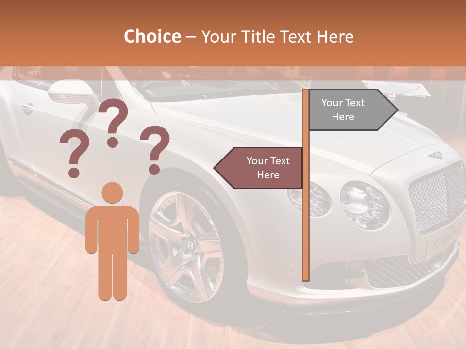 A White Car Is On Display In A Showroom PowerPoint Template