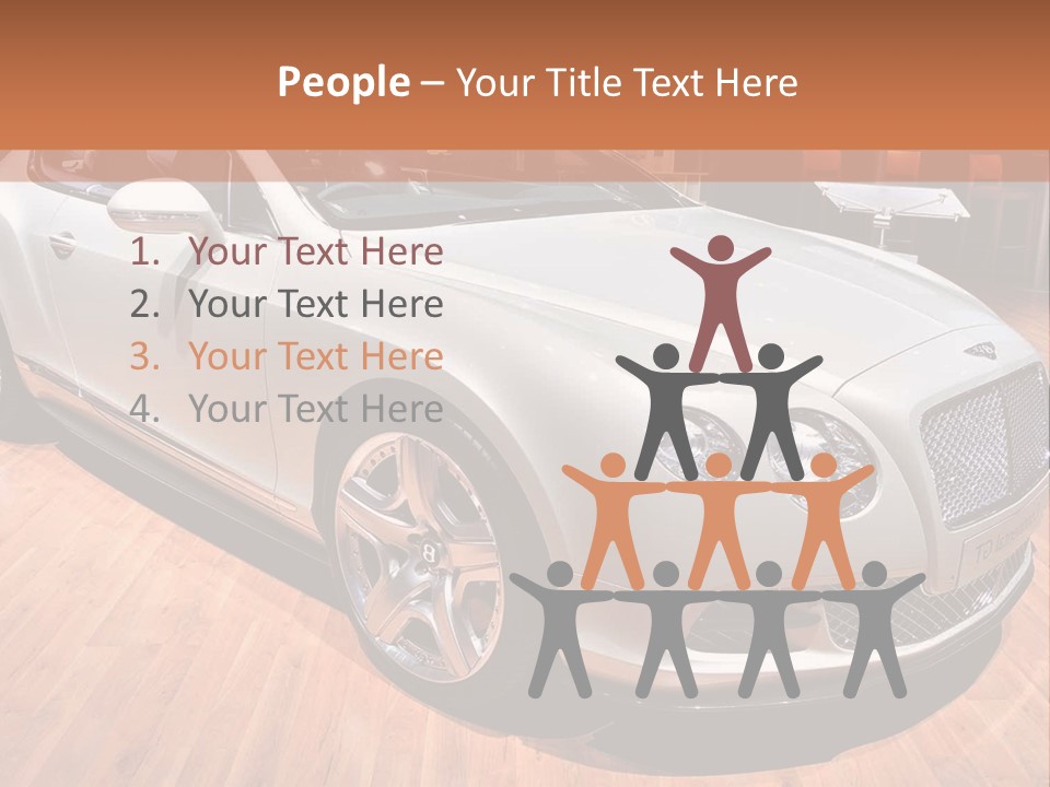 A White Car Is On Display In A Showroom PowerPoint Template