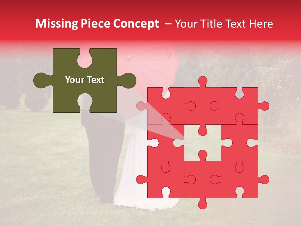 A Bride And Groom Holding A Red Umbrella PowerPoint Template