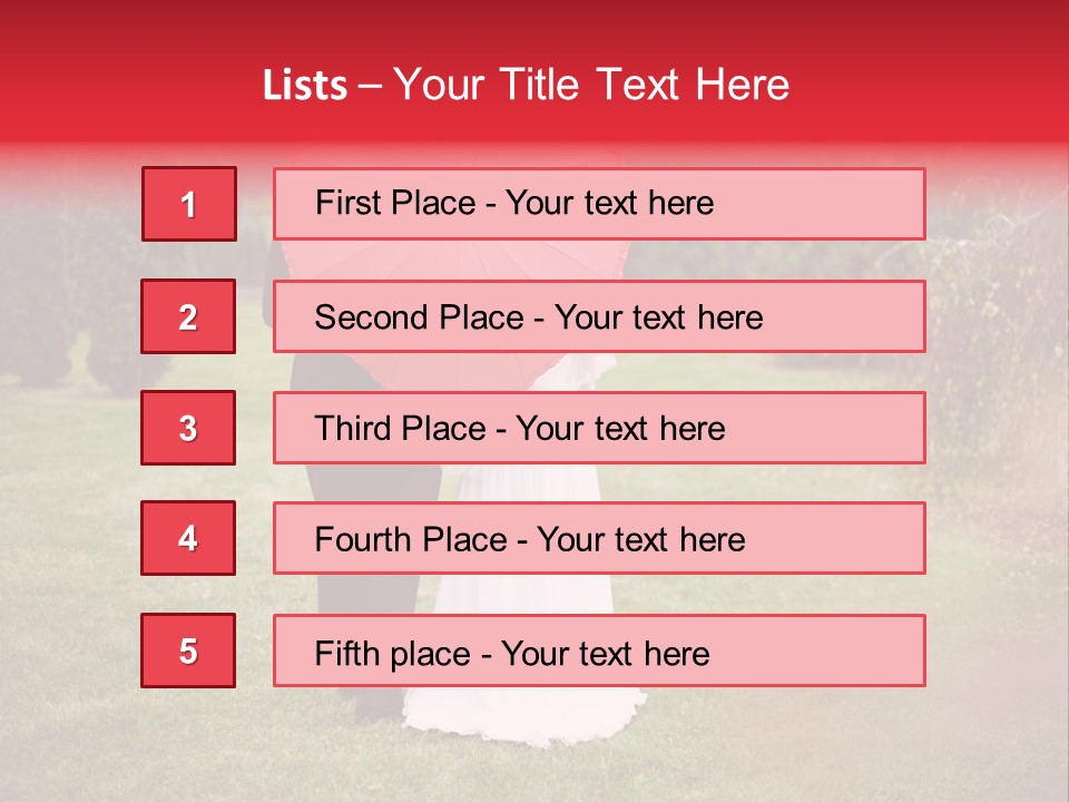 A Bride And Groom Holding A Red Umbrella PowerPoint Template