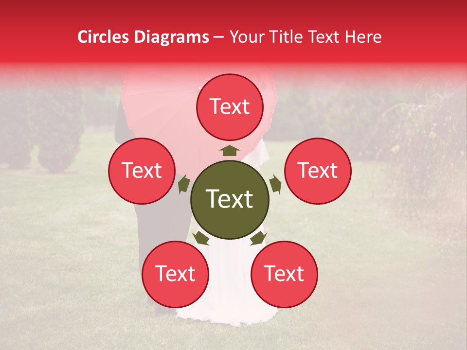 A Bride And Groom Holding A Red Umbrella PowerPoint Template