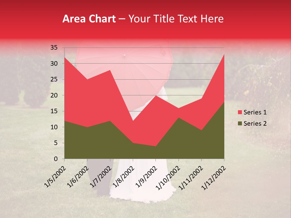 A Bride And Groom Holding A Red Umbrella PowerPoint Template