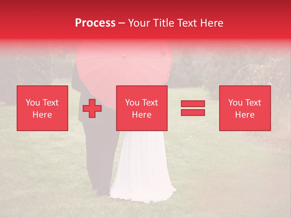 A Bride And Groom Holding A Red Umbrella PowerPoint Template