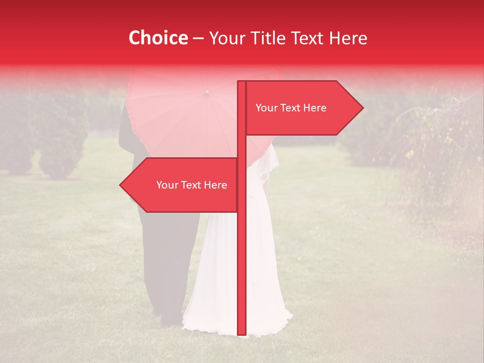 A Bride And Groom Holding A Red Umbrella PowerPoint Template
